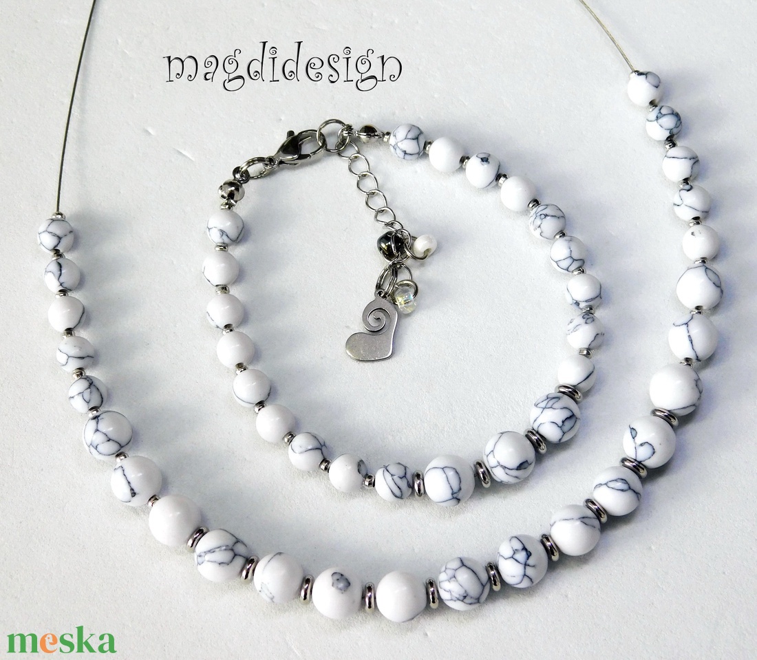 Fehér howlit ásvány nyaklánc - ékszer - nyaklánc - bogyós nyaklánc - Meska.hu
