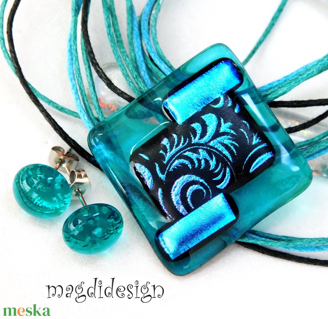 Türkiz-rózsaszín színjáték dichroic üvegékszer szett nyaklánc fülbevaló - ékszer - ékszerszett - Meska.hu