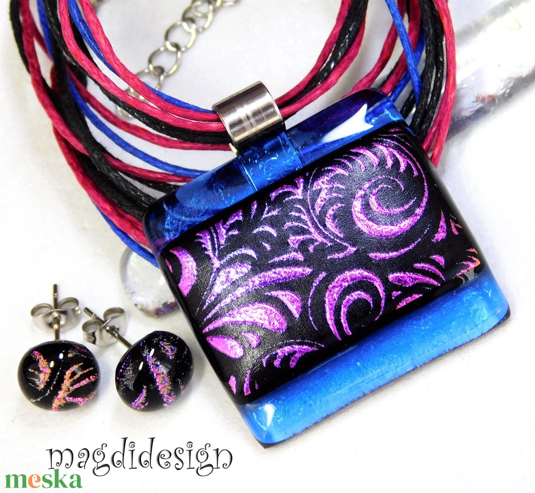 Pink-fekete tündérkert üvegékszer szett nyaklánc fülbevaló  Anyák napjára, ballagásra, születésnapra, névnapra - ékszer - ékszerszett - Meska.hu