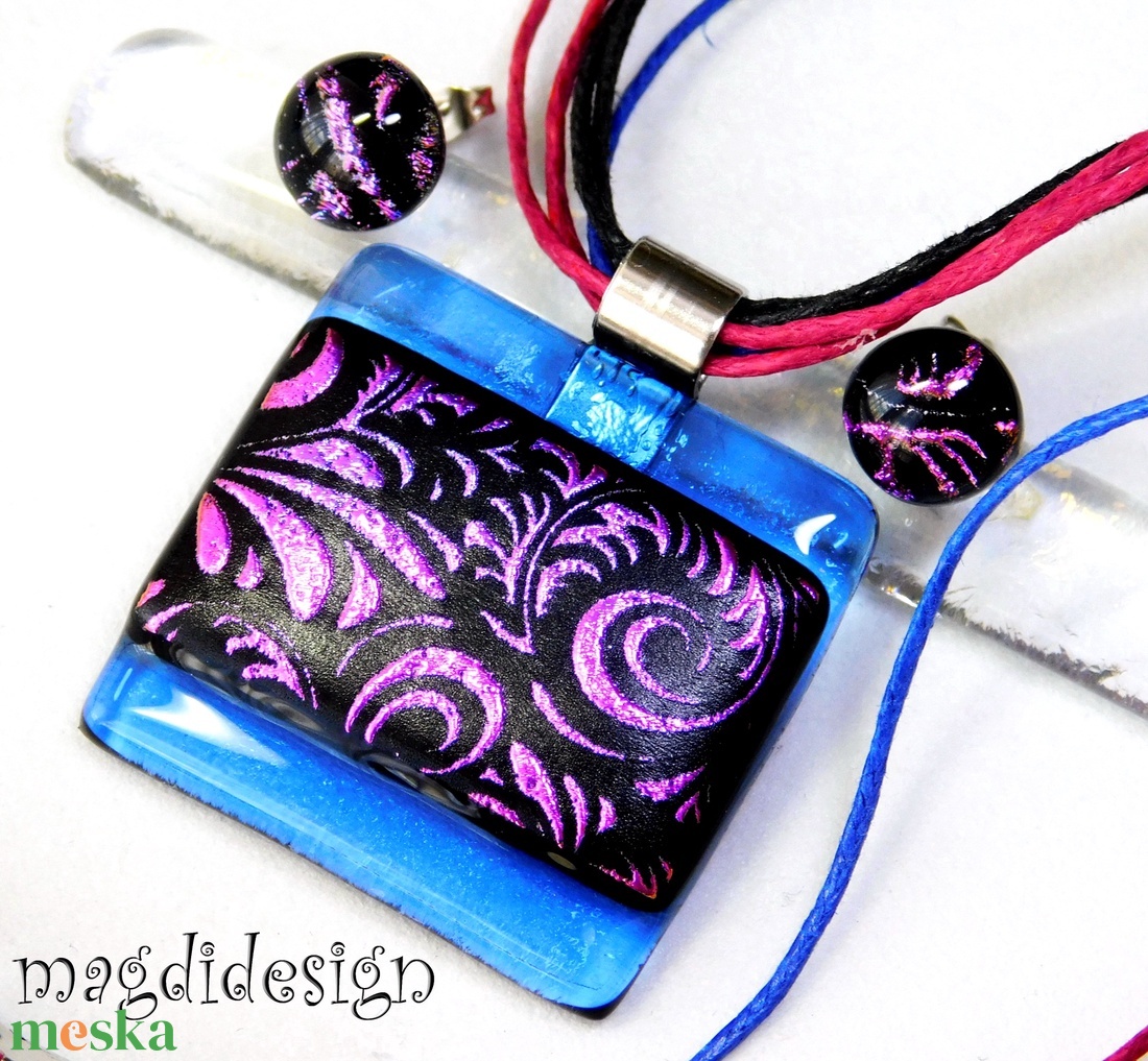 Pink-fekete tündérkert üvegékszer szett nyaklánc fülbevaló  Anyák napjára, ballagásra, születésnapra, névnapra - ékszer - ékszerszett - Meska.hu