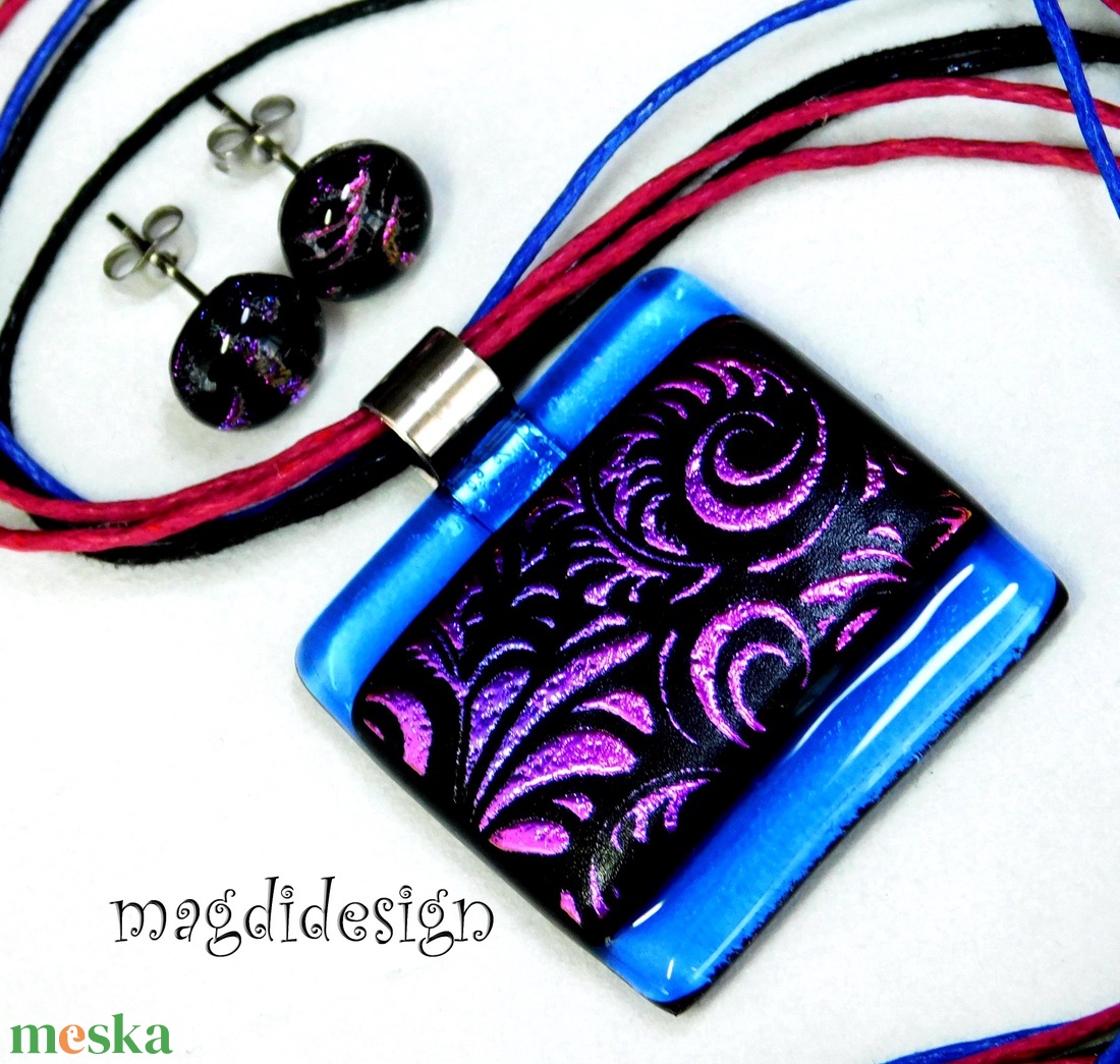 Pink-fekete tündérkert üvegékszer szett nyaklánc fülbevaló  Anyák napjára, ballagásra, születésnapra, névnapra - ékszer - ékszerszett - Meska.hu