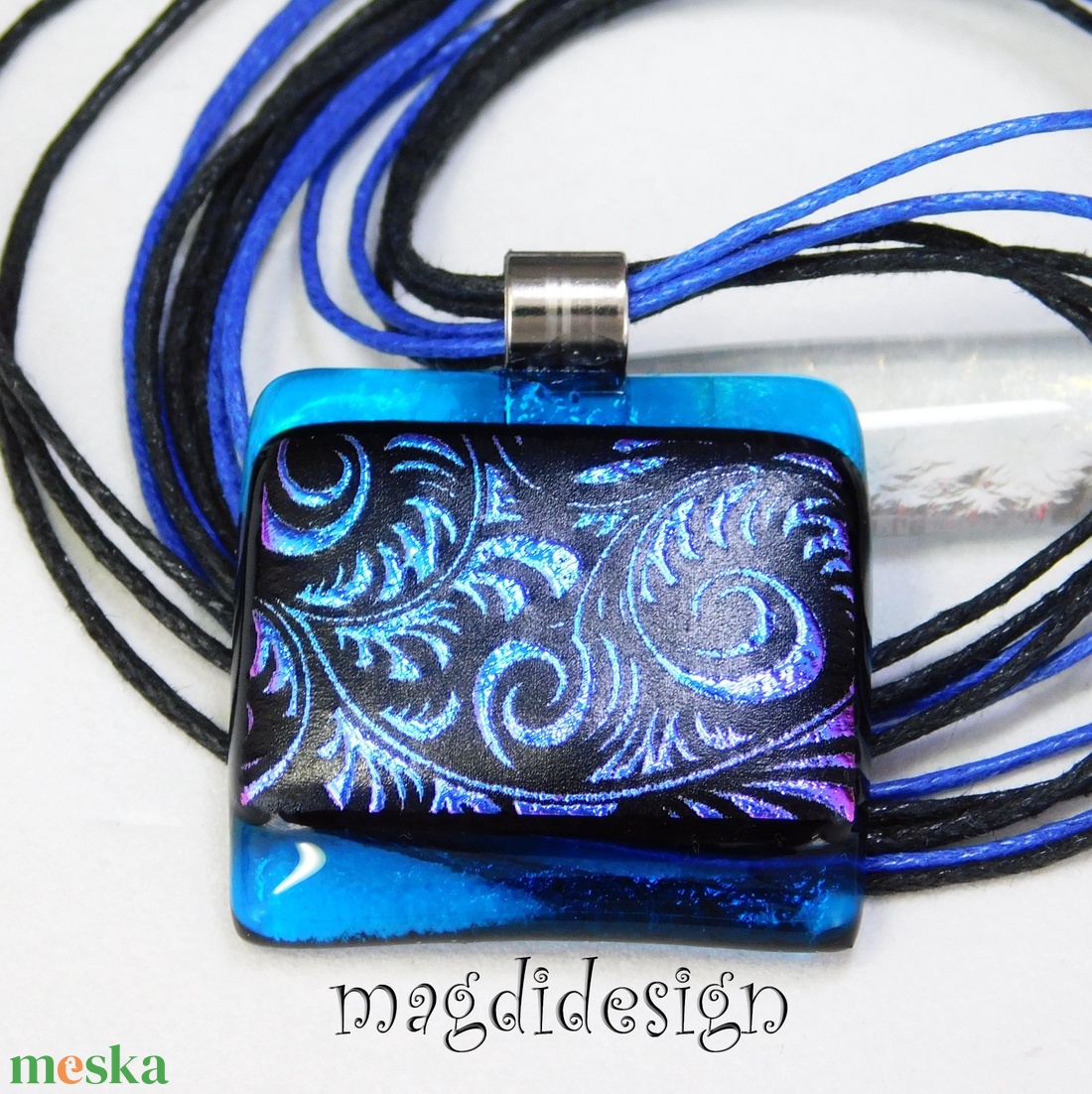 Pink-kék-fekete tündérkert üvegékszer nyaklánc  Anyák napjára, ballagásra, születésnapra, névnapra - ékszer - nyaklánc - medálos nyaklánc - Meska.hu