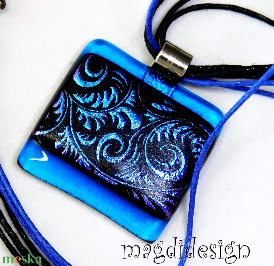 Pink-kék-fekete tündérkert üvegékszer nyaklánc  Anyák napjára, ballagásra, születésnapra, névnapra - ékszer - nyaklánc - medálos nyaklánc - Meska.hu