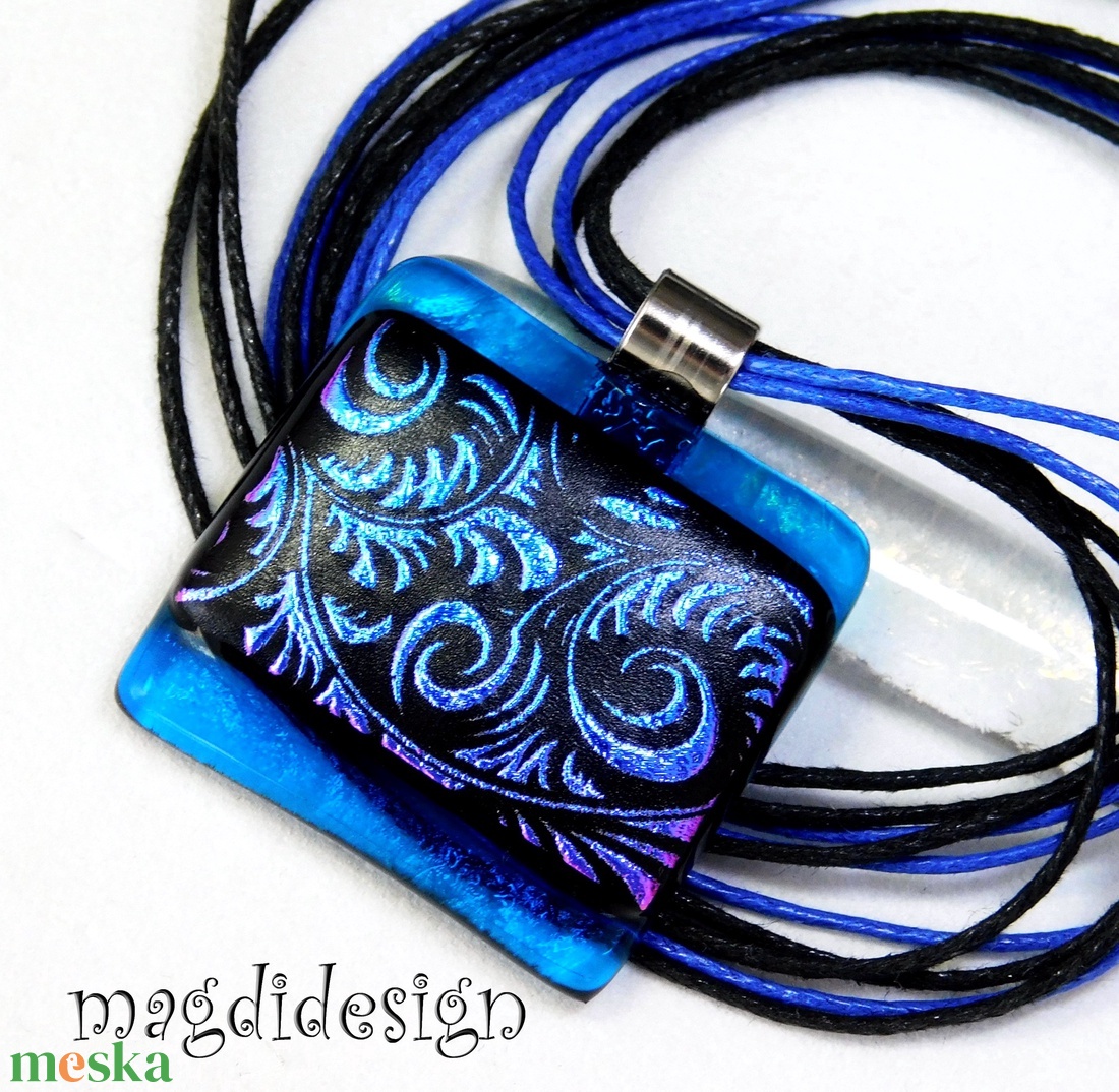 Pink-kék-fekete tündérkert üvegékszer nyaklánc  Anyák napjára, ballagásra, születésnapra, névnapra - ékszer - nyaklánc - medálos nyaklánc - Meska.hu