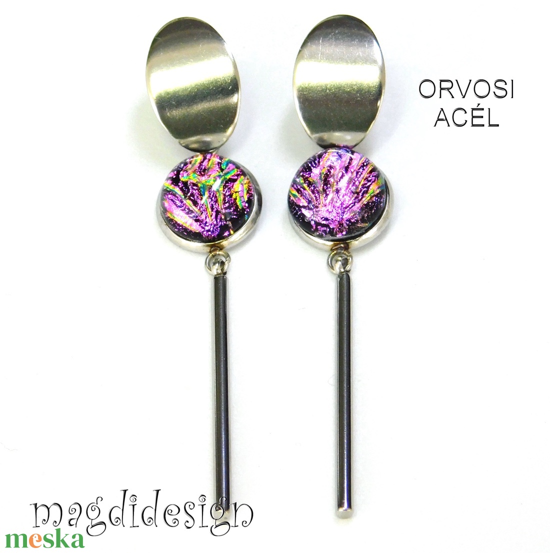 Égszínkék üvegékszer lógós nemesacél fülbevaló - ékszer - fülbevaló - lógó fülbevaló - Meska.hu