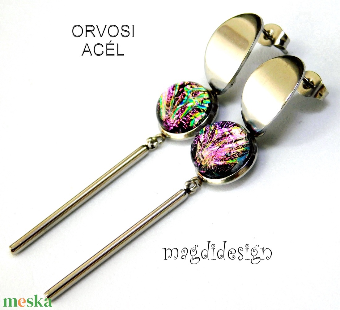 Égszínkék üvegékszer lógós nemesacél fülbevaló - ékszer - fülbevaló - lógó fülbevaló - Meska.hu