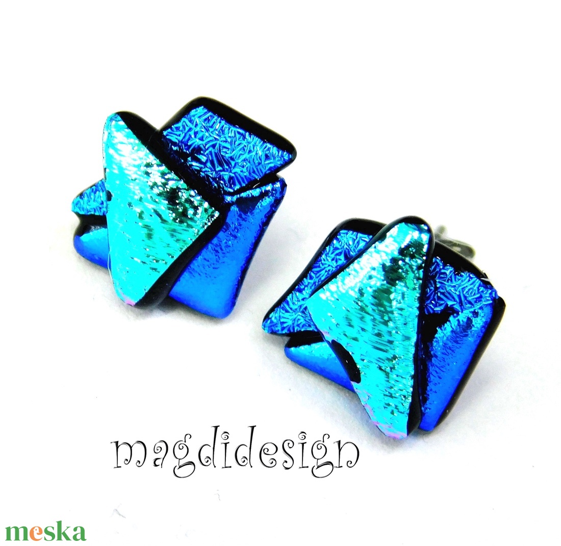NEMESACÉL! Türkiz-kék  borzaska dichroic üvegékszer stiftes fülbevaló  - ékszer - fülbevaló - pötty fülbevaló - Meska.hu