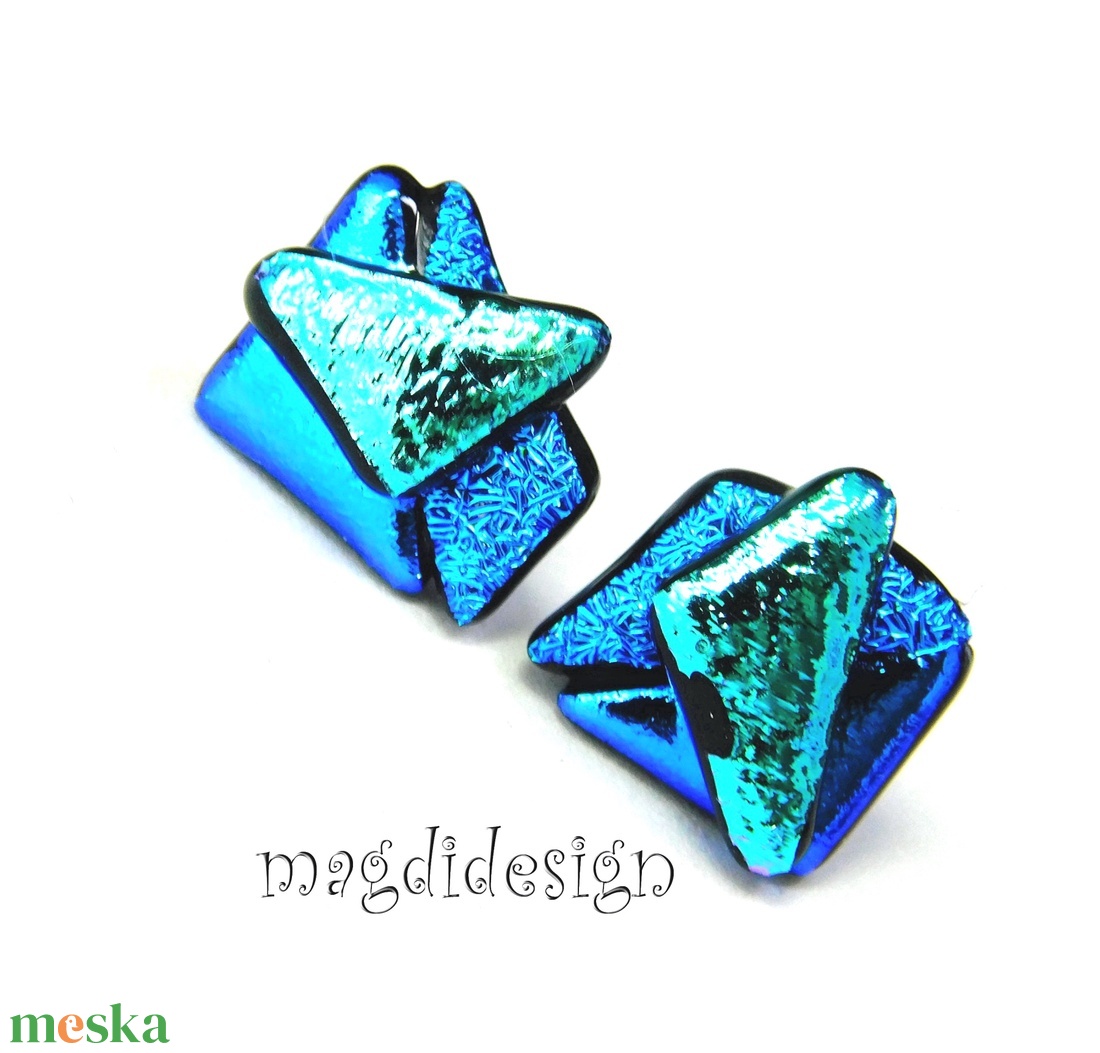 NEMESACÉL! Türkiz-kék  borzaska dichroic üvegékszer stiftes fülbevaló  - ékszer - fülbevaló - pötty fülbevaló - Meska.hu
