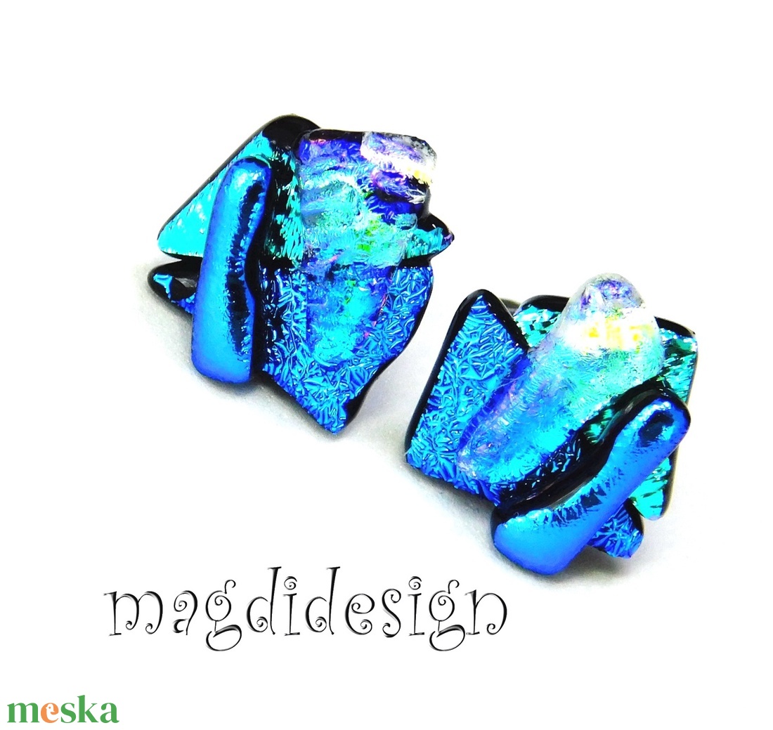 NEMESACÉL! Kék-türkiz-arany  borzaska dichroic üvegékszer stiftes fülbevaló  - ékszer - fülbevaló - pötty fülbevaló - Meska.hu