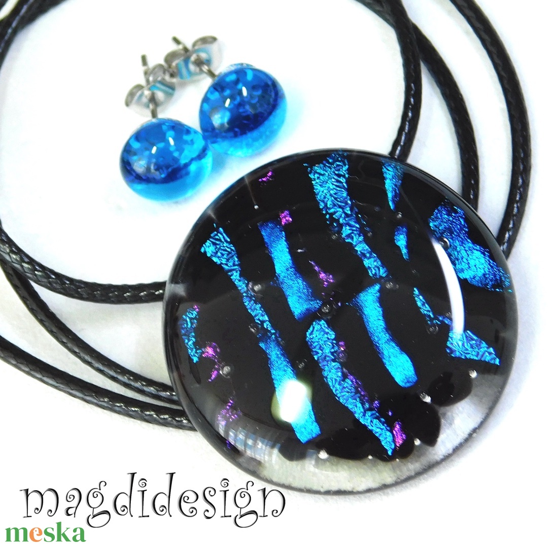  Kék fekete üvegékszer szett nyaklánc stiftes fülbevaló  Anyák napjára, ballagásra, születésnapra, névnapra - ékszer - ékszerszett - Meska.hu