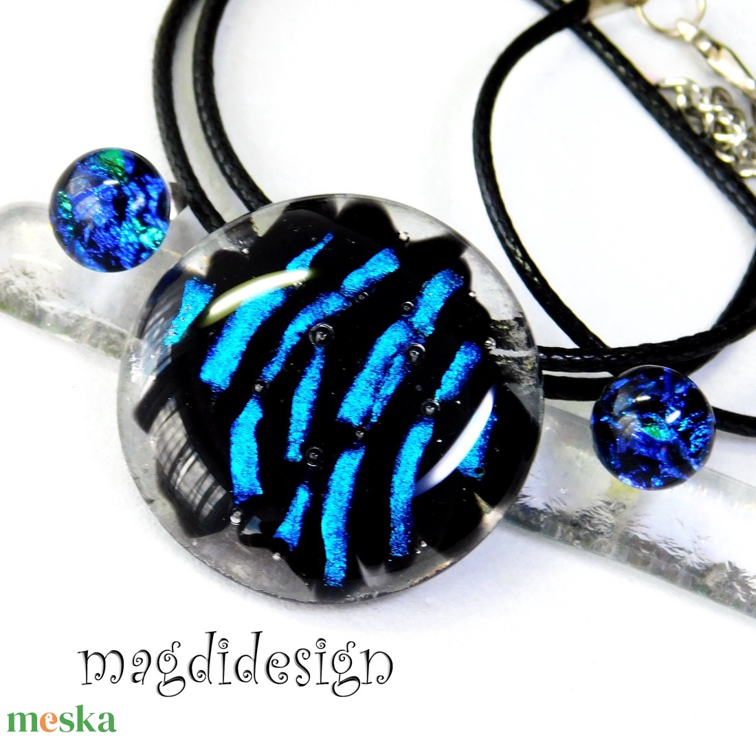  Kék fekete üvegékszer szett nyaklánc stiftes fülbevaló 1   Anyák napjára, ballagásra, születésnapra, névnapra - ékszer - ékszerszett - Meska.hu