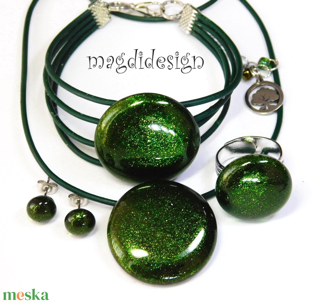 Csodás moha üvegékszer szett, nyaklánc, karkötő, gyűrű, pötty fülbevaló - Anyák napjára, ballagás, születénaprara - ékszer - ékszerszett - Meska.hu