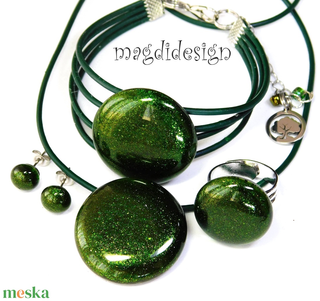 Csodás moha üvegékszer szett, nyaklánc, karkötő, gyűrű, pötty fülbevaló - Anyák napjára, ballagás, születénaprara - ékszer - ékszerszett - Meska.hu