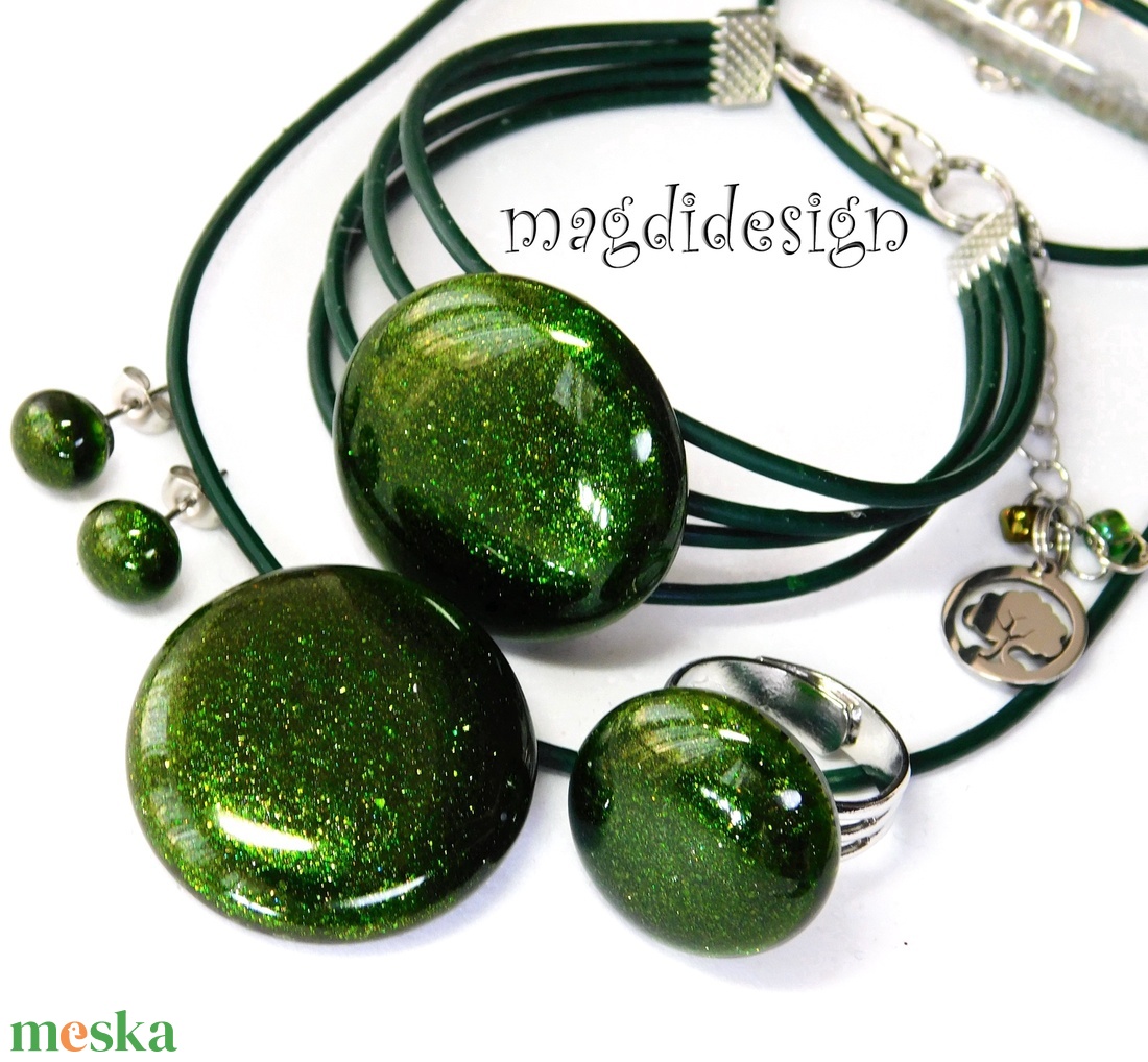 Csodás moha üvegékszer szett, nyaklánc, karkötő, gyűrű, pötty fülbevaló - Anyák napjára, ballagás, születénaprara - ékszer - ékszerszett - Meska.hu