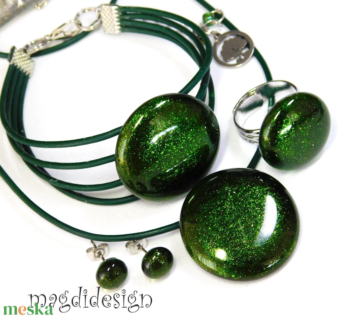 Csodás moha üvegékszer szett, nyaklánc, karkötő, gyűrű, pötty fülbevaló - Anyák napjára, ballagás, születénaprara - ékszer - ékszerszett - Meska.hu