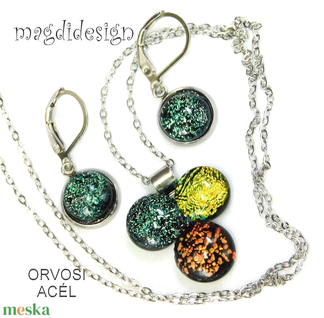 Aranyló dichroic bogyós színtrió üvegékszer szett nyaklánc kapcsos fülbevaló - ékszer - ékszerszett - Meska.hu