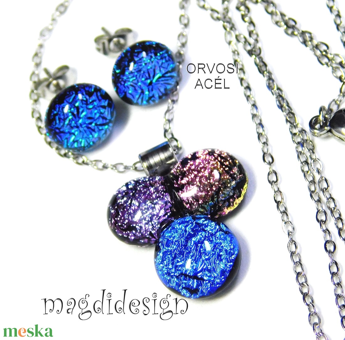 Aranyló dichroic bogyós színtrió üvegékszer szett nyaklánc kapcsos fülbevaló - ékszer - ékszerszett - Meska.hu