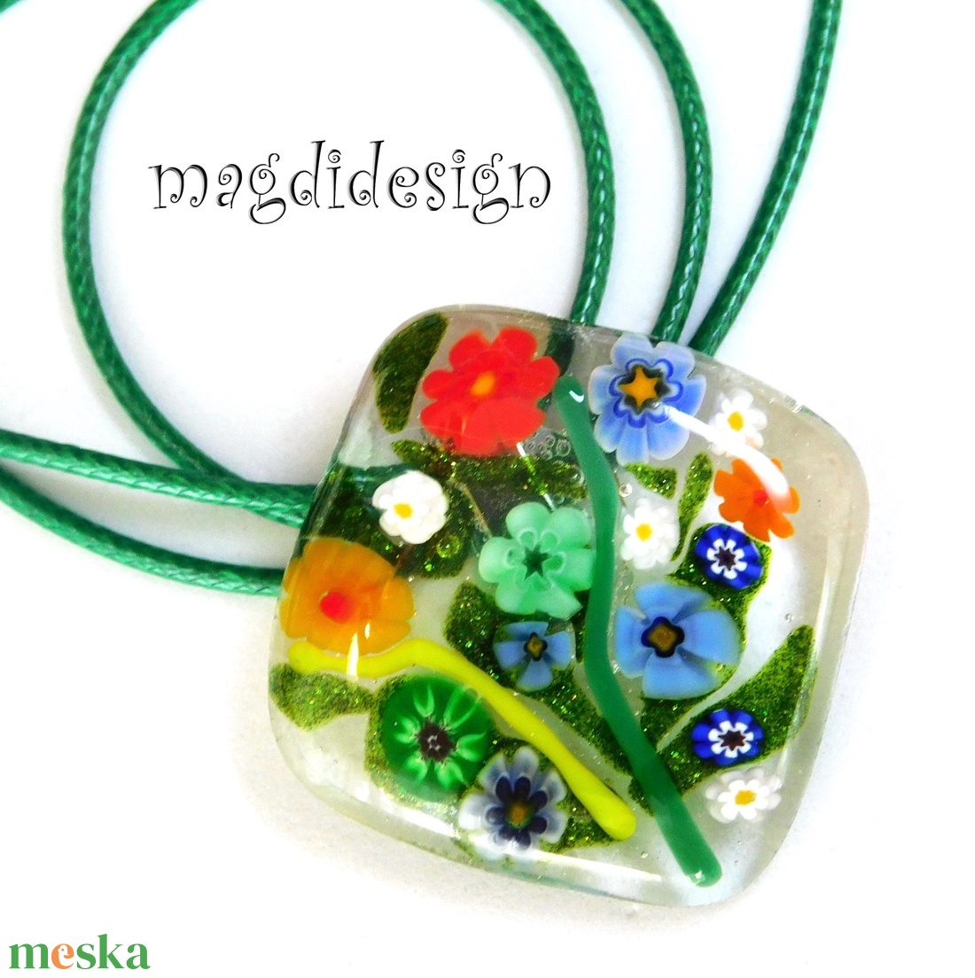 Színes virágcsokor üvegékszer nyaklánc  Anyák napjára, születésnapra, ballagásra, névnapra - ékszer - nyaklánc - medálos nyaklánc - Meska.hu