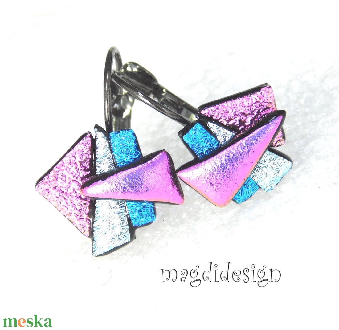 Színes borzaska üvegékszer kapcsos fülbevaló 1 - ékszer - fülbevaló - lógó fülbevaló - Meska.hu