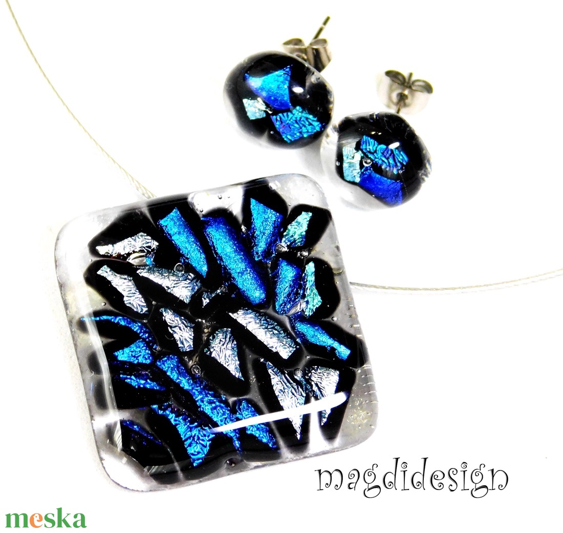 Üvegbezárt csillogás üvegékszer szett nyaklánc, stiftes fülbevaló 2  Ballagásra, születésnapra, névnapra - ékszer - ékszerszett - Meska.hu