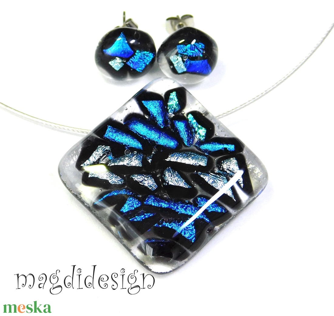 Üvegbezárt csillogás üvegékszer szett nyaklánc, stiftes fülbevaló 2  Ballagásra, születésnapra, névnapra - ékszer - ékszerszett - Meska.hu