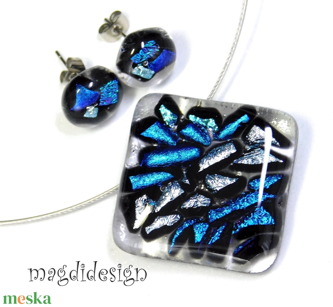 Üvegbezárt csillogás üvegékszer szett nyaklánc, stiftes fülbevaló 2  Ballagásra, születésnapra, névnapra - ékszer - ékszerszett - Meska.hu