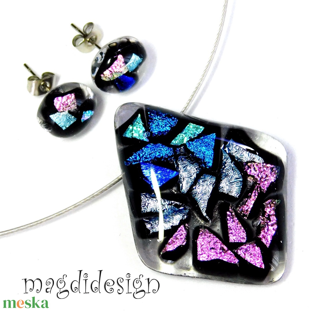 Üvegbezárt csillogás üvegékszer szett nyaklánc, stiftes fülbevaló 2  Ballagásra, születésnapra, névnapra - ékszer - ékszerszett - Meska.hu