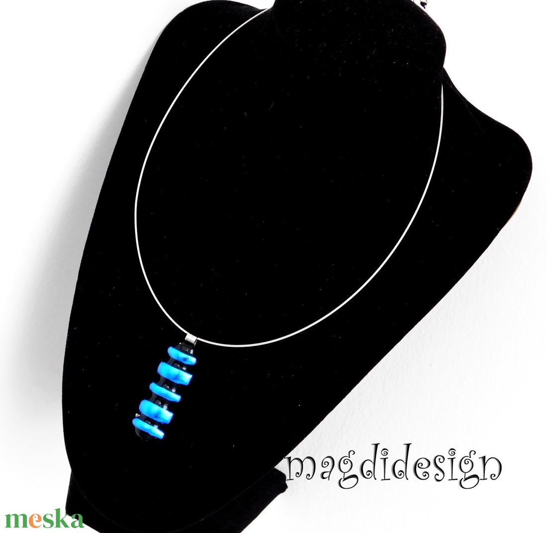 Kék csíkos eozinos üvegékszer szett nyaklánc stiftes fülbevaló - ékszer - ékszerszett - Meska.hu