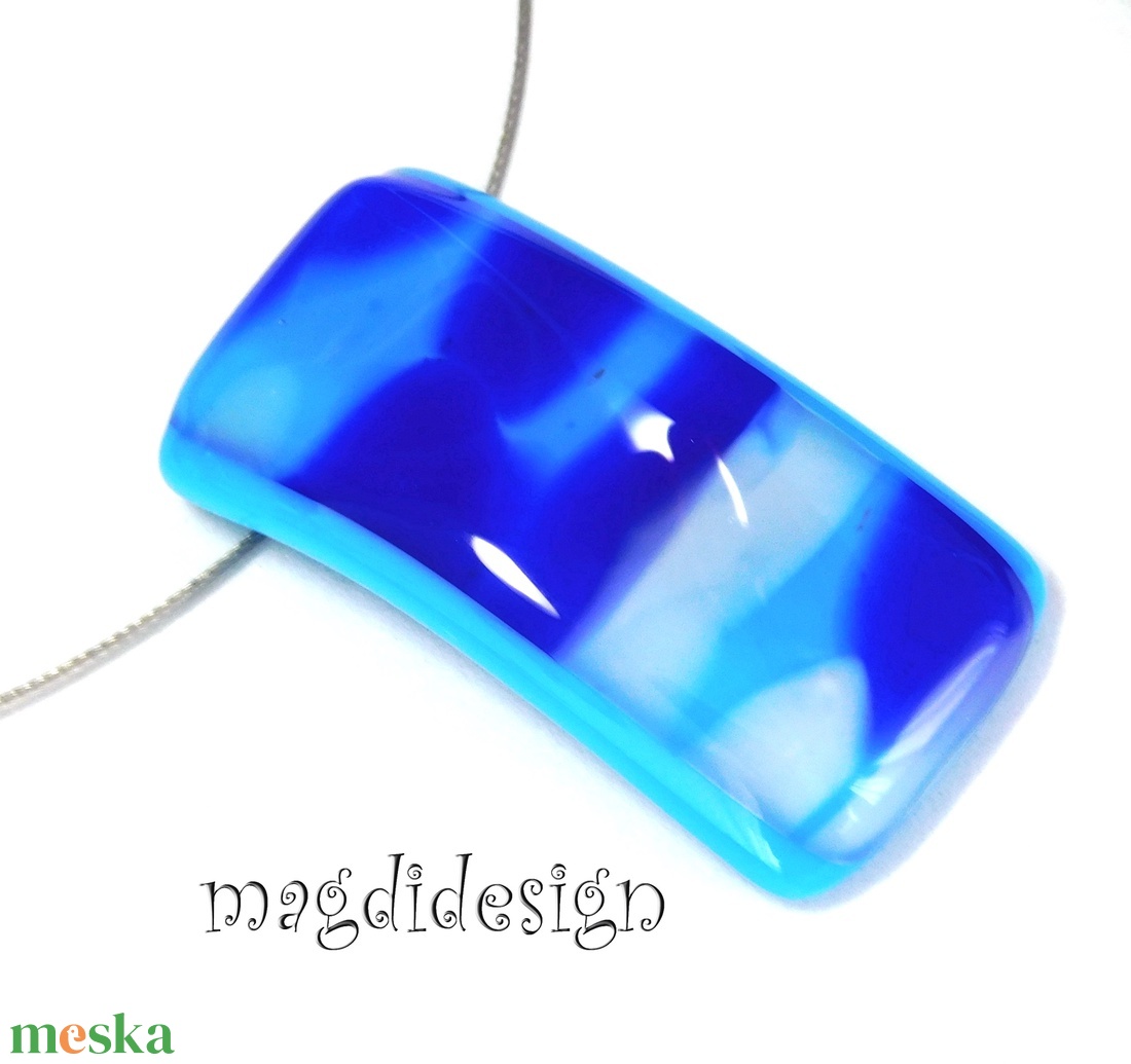 AKCIÓS! Kék márványos üvegékszer nyaklánc - ékszer - nyaklánc - medálos nyaklánc - Meska.hu
