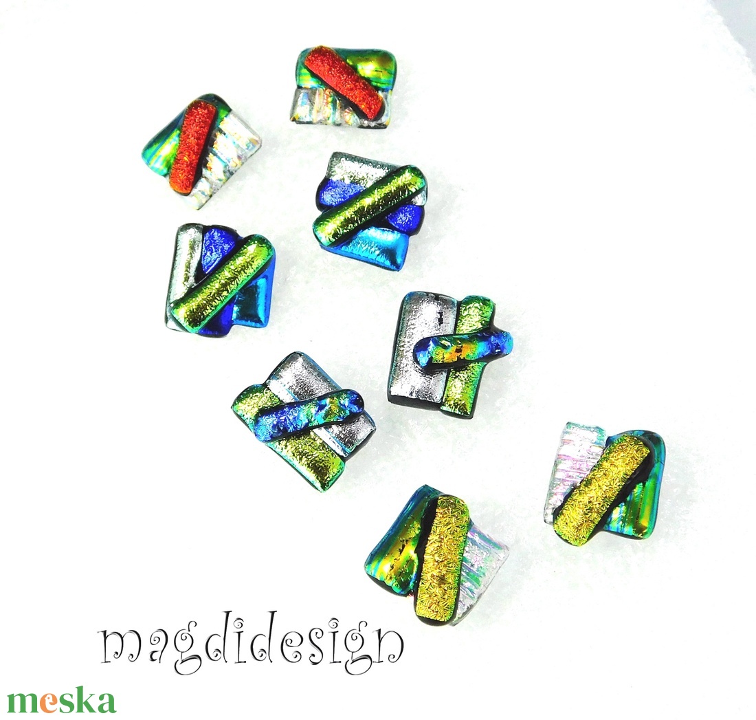 Kék-zöld-ezüst borzaska dichroic üvegékszer fülbevaló - ékszer - fülbevaló - pötty fülbevaló - Meska.hu