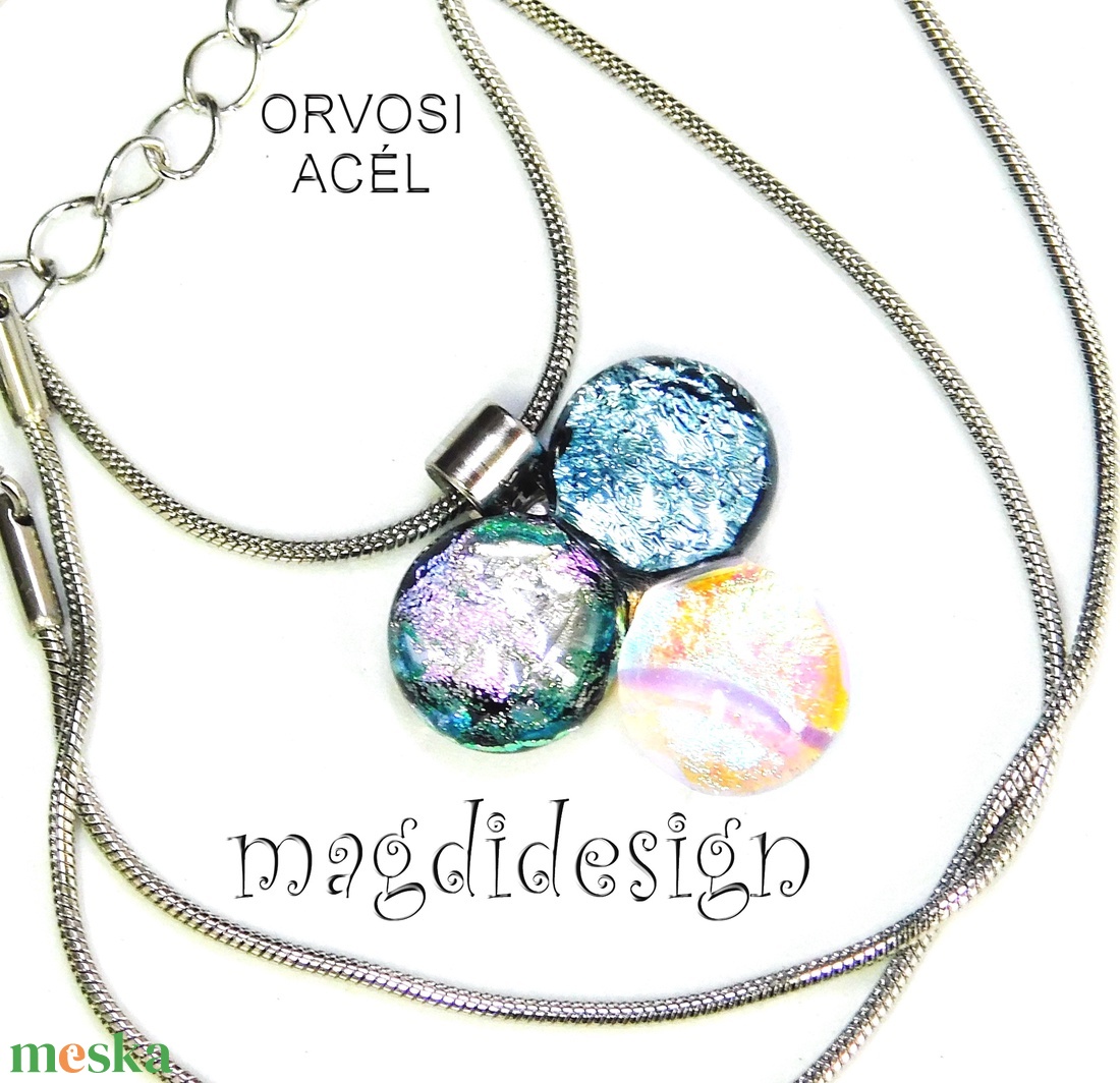 Dichroic bogyós színtrió üvegékszer nyaklánc  - ékszer - nyaklánc - medálos nyaklánc - Meska.hu