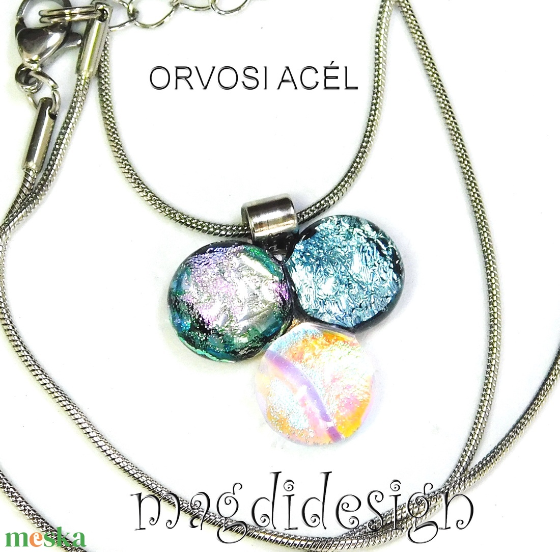 Dichroic bogyós színtrió üvegékszer nyaklánc 1 - ékszer - nyaklánc - medálos nyaklánc - Meska.hu