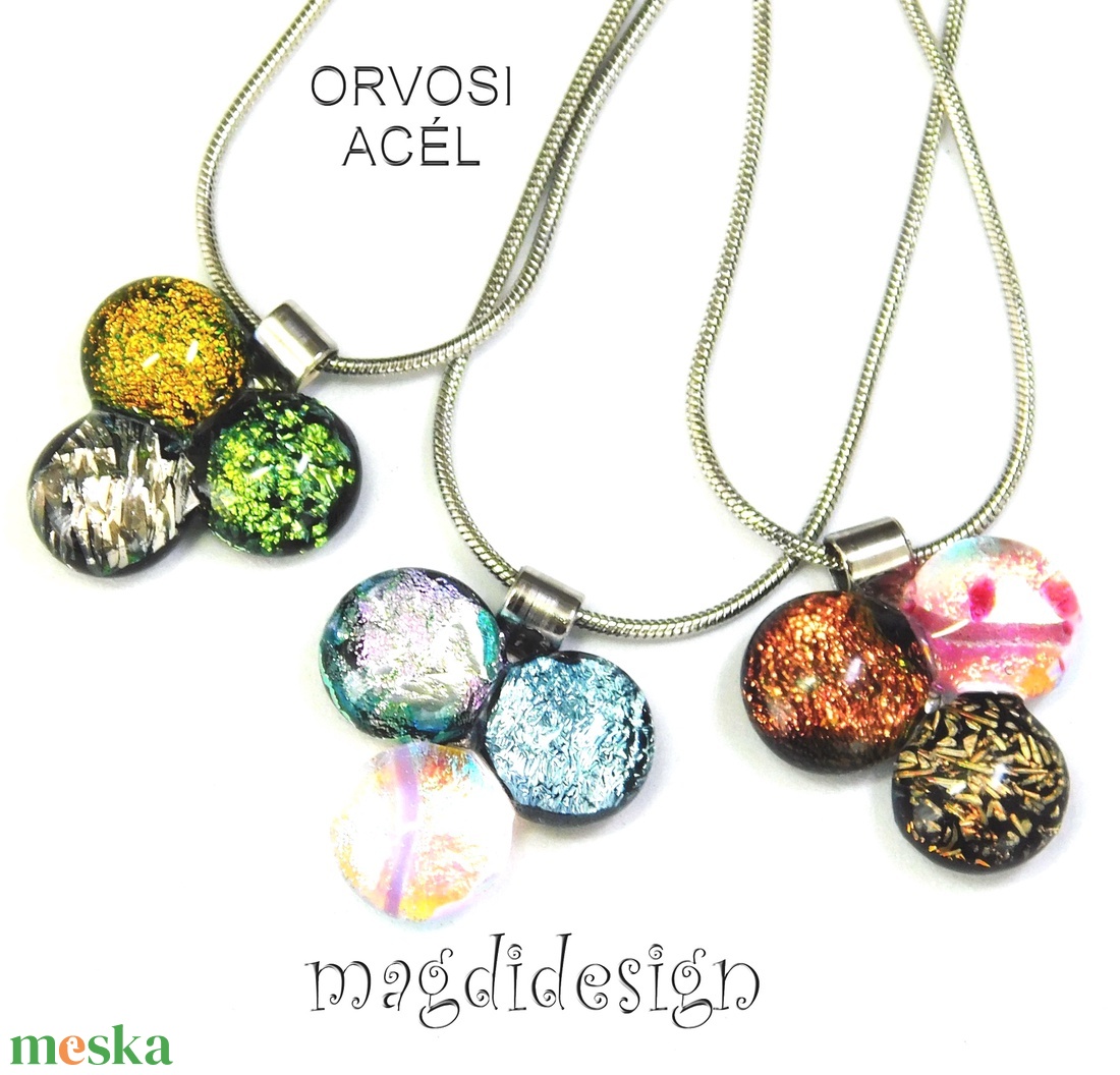 Arany-lazac-pezsgő dichroic bogyós színtrió üvegékszer nyaklánc  - ékszer - nyaklánc - medálos nyaklánc - Meska.hu