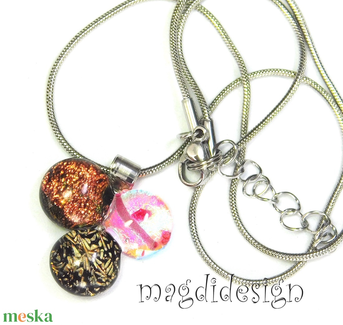 Arany-lazac-pezsgő dichroic bogyós színtrió üvegékszer nyaklánc  - ékszer - nyaklánc - medálos nyaklánc - Meska.hu
