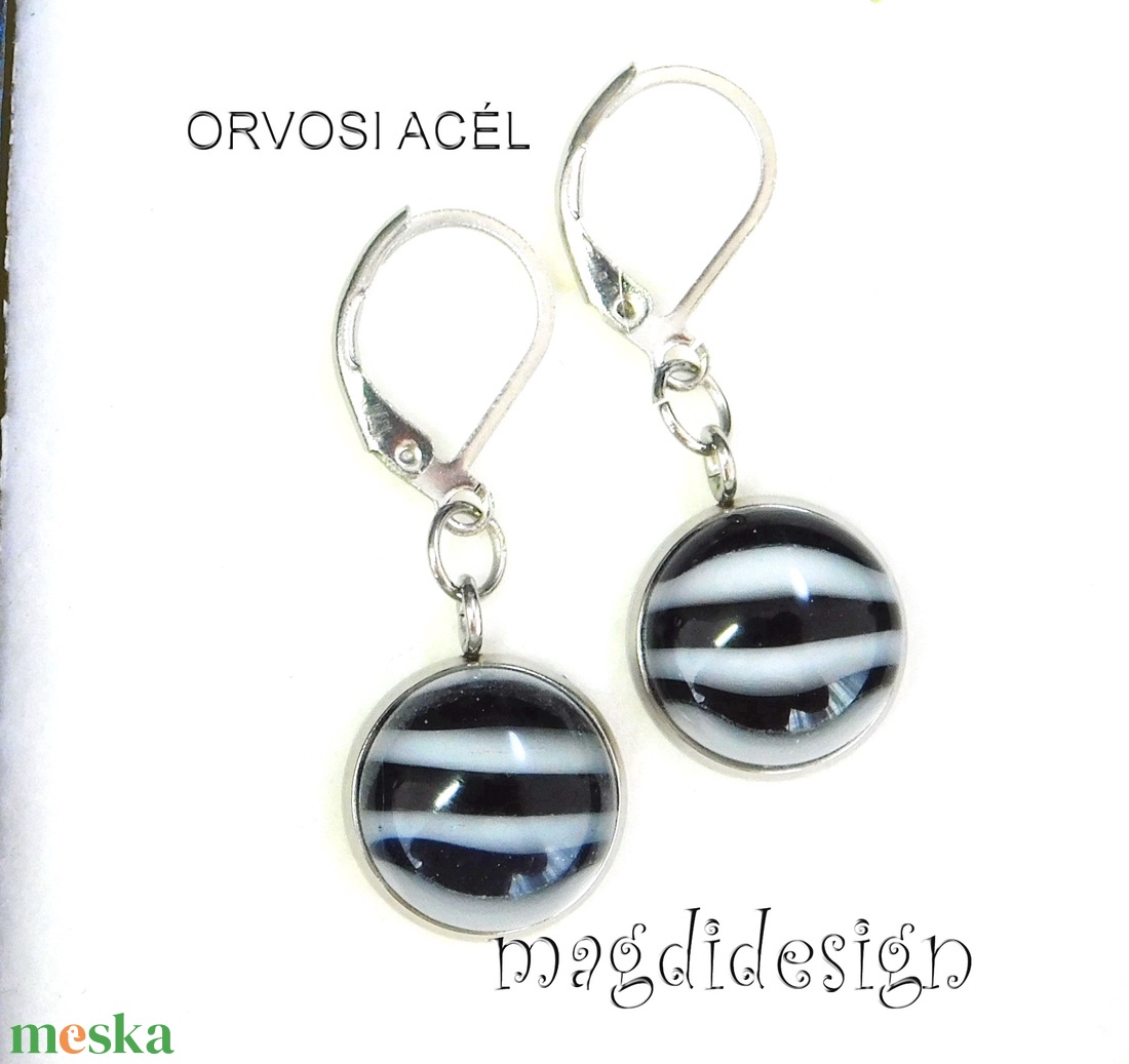 ORVOSI ACÉL! Tengerész csíkos üvegékszer lógós fülbevaló - ékszer - fülbevaló - lógó fülbevaló - Meska.hu