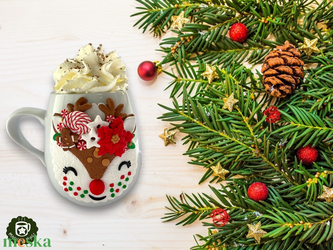 Karácsonyi bögre, polimer agyag díszítéssel - otthon & lakás - konyhafelszerelés, tálalás - tálalás - bögre & csésze - Meska.hu