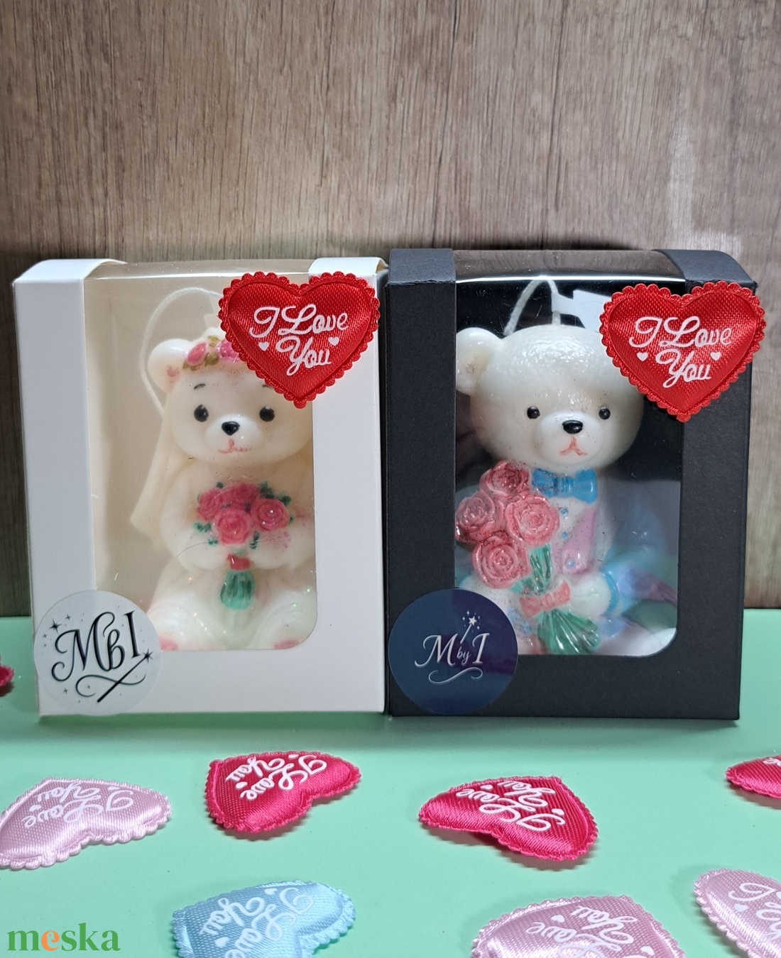 Kézzel festett gyertyaszett � Maci menyasszony és vőlegény  - otthon & életmód - gyertya, illat, aroma - gyertya - Meska.hu