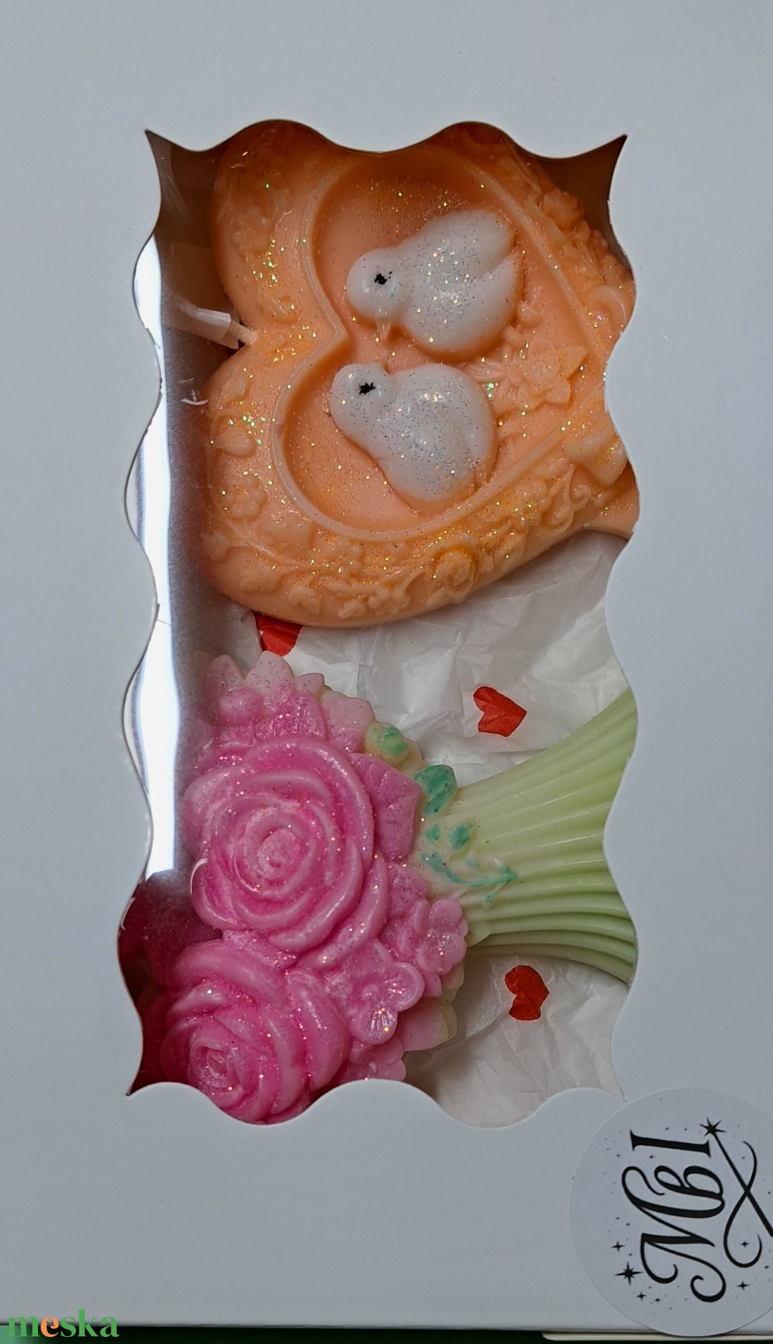 Kézzel készített gyertyaszett � Szív és virágok szeretetből - otthon & életmód - gyertya, illat, aroma - gyertya - Meska.hu