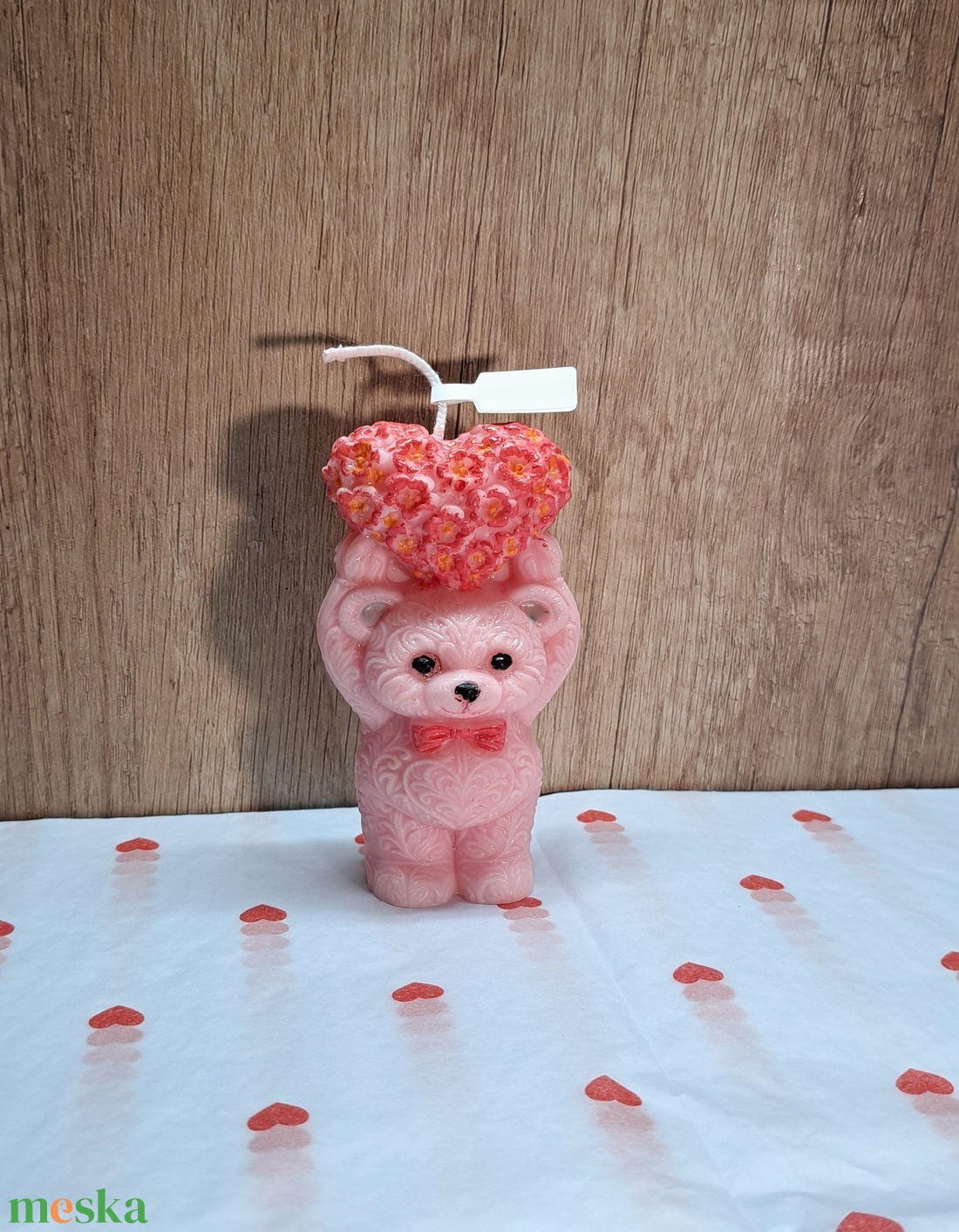 Kézzel készített macis gyertya szívvel � Romantikus ajándék - otthon & életmód - gyertya, illat, aroma - gyertya - Meska.hu