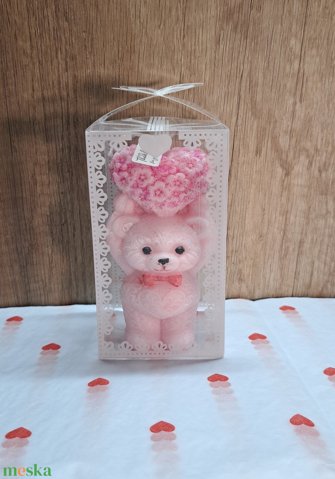 Kézzel készített macis gyertya szívvel � Romantikus ajándék - otthon & életmód - gyertya, illat, aroma - gyertya - Meska.hu