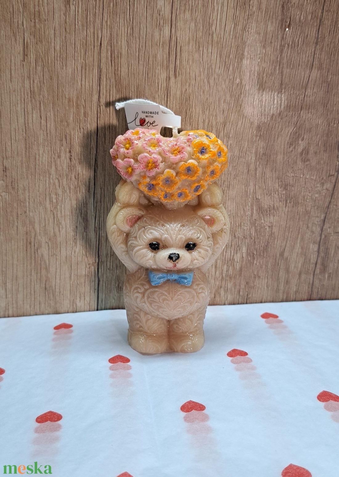 Kézzel készített macis gyertya szívvel � Romantikus ajándék - otthon & életmód - gyertya, illat, aroma - gyertya - Meska.hu