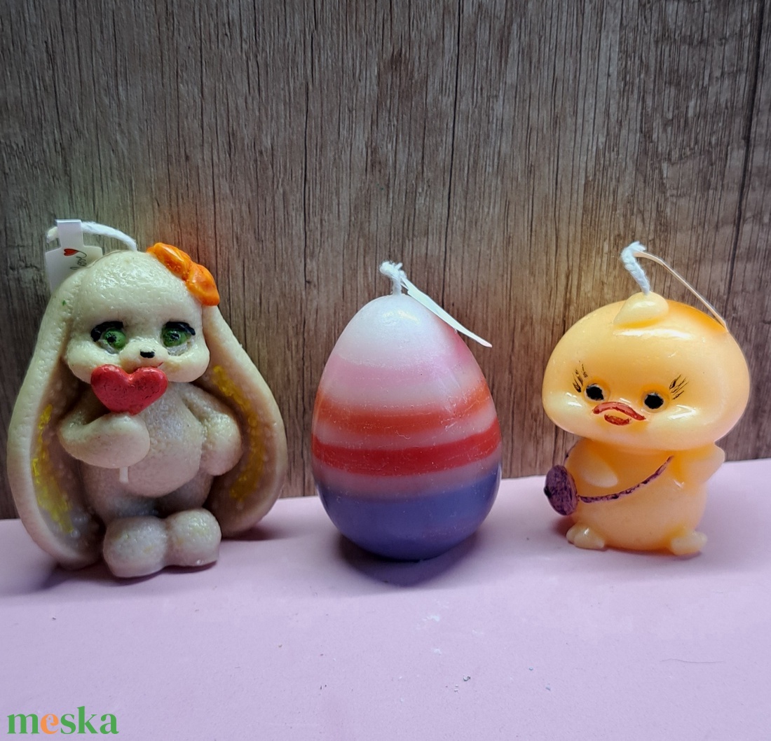 Húsvéti gyertya szett � nyuszi, tojás és kiscsibe, kézműves dekoráció - ünnepi díszek, dekorációk - húsvéti díszek és dekorációk - húsvéti gyertya - Meska.hu