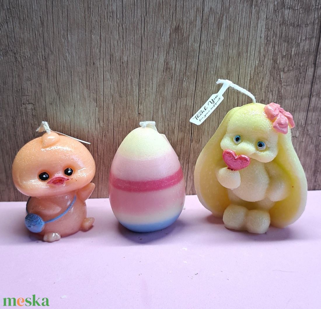 Húsvéti gyertya szett � nyuszi, tojás és kiscsibe, kézműves dekoráció - ünnepi díszek, dekorációk - húsvéti díszek és dekorációk - húsvéti gyertya - Meska.hu