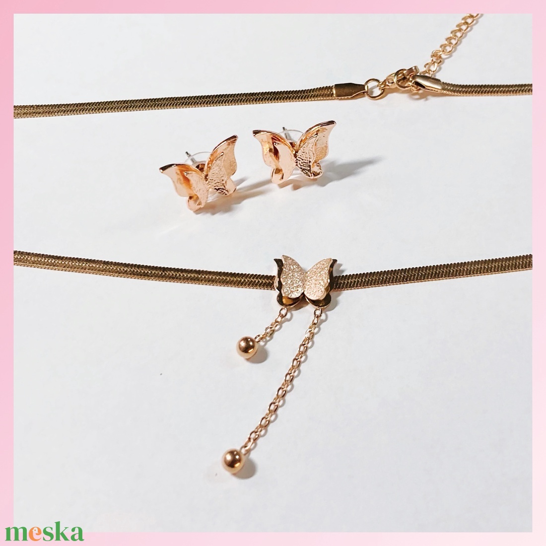 Nemesacél elegáns pillangó ékszer szett! - ékszer - ékszerszett - Meska.hu