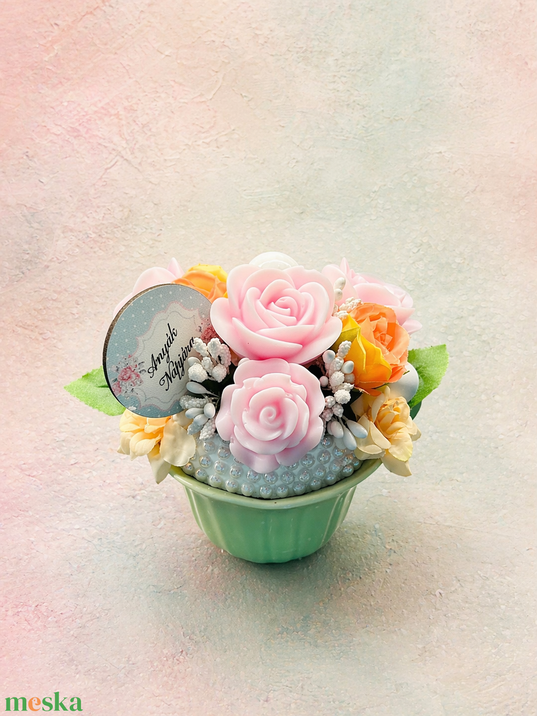 Szappanrózsás csészés anyák napi ajándék � pasztell, gyöngyös virágdísz - szépségápolás - szappan & fürdés - kézműves szappan - Meska.hu