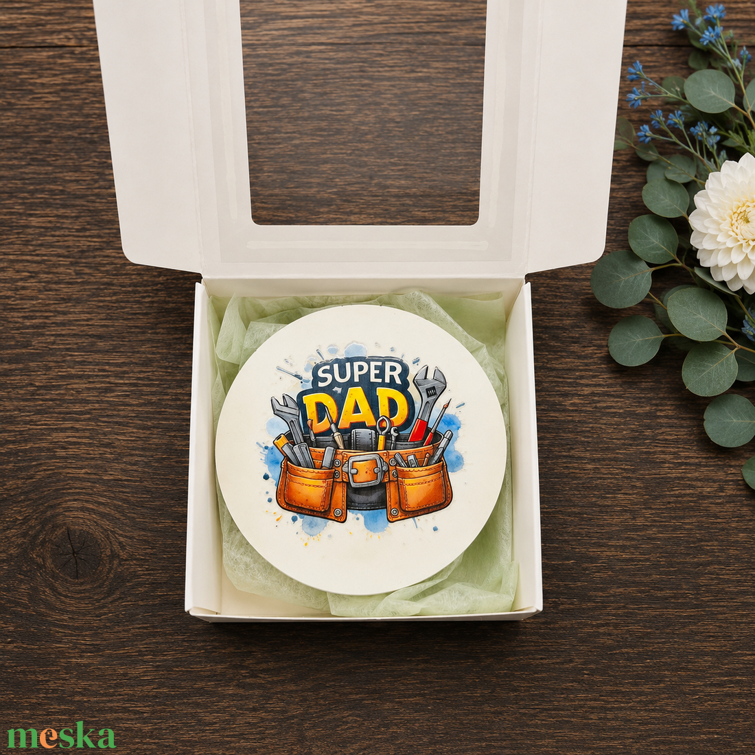 Apák napi kerek hűtőmágnes díszdobozban 9x9 cm � Best Dad Ever ajándék édesapáknak - otthon & életmód - konyhafelszerelés, tálalás - konyhai dekoráció - hűtőmágnes - Meska.hu