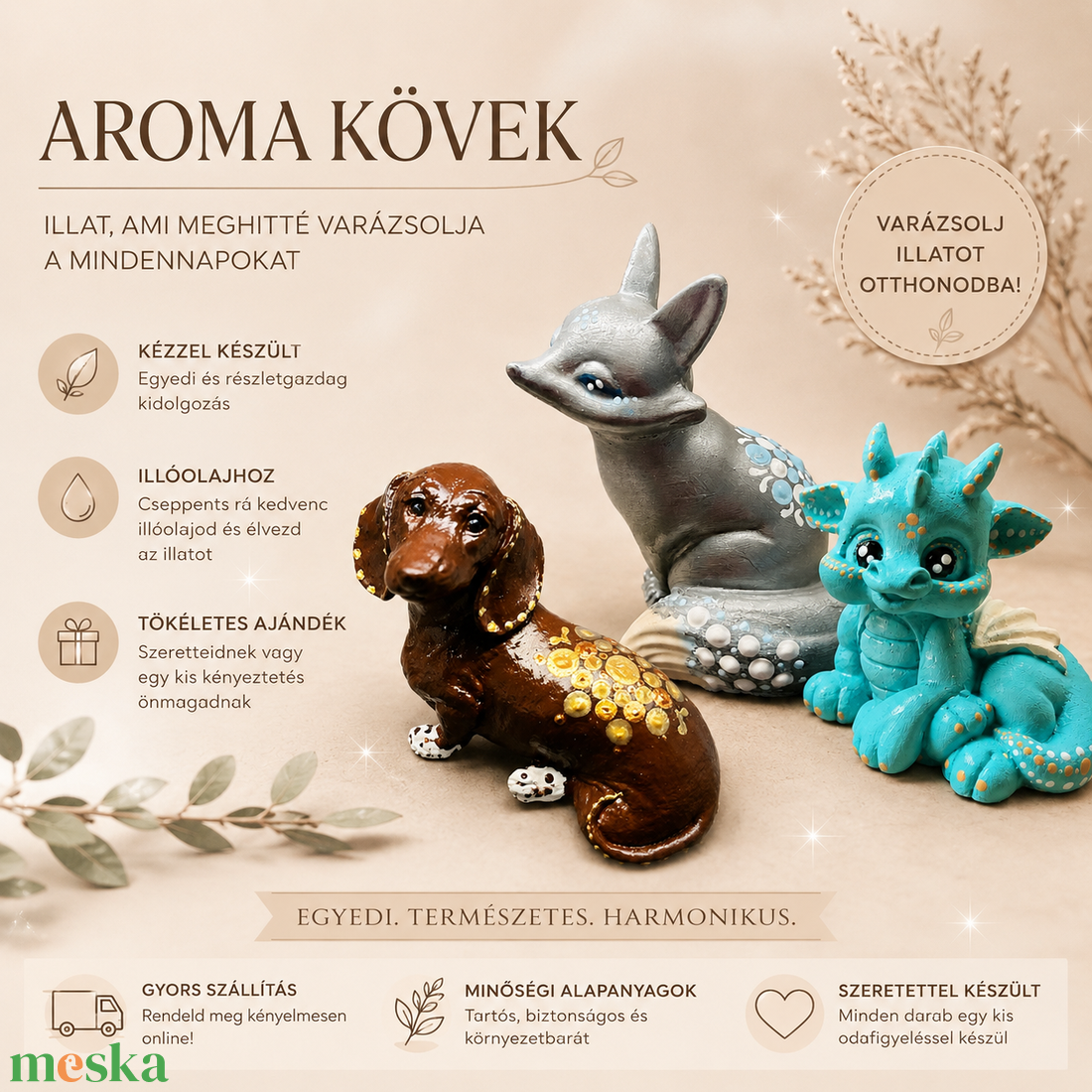 Kézzel készített, festett sárkány , és más aromakő illóolajhoz. Cuki fantasy dekoráció és különleges ajándék otthonba  - otthon & életmód - gyertya, illat, aroma - párologtató - Meska.hu
