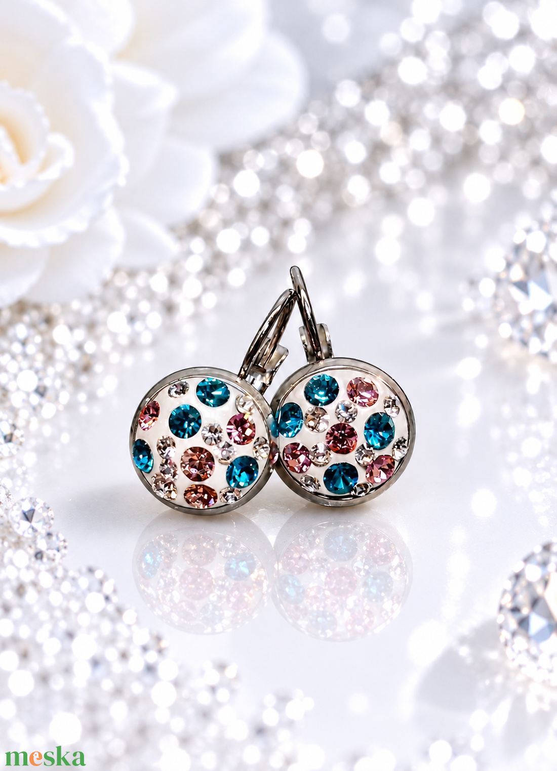 Swarovski /Preciosa kristályos francia kapcsos fülbevaló � nemesacél - ékszer - fülbevaló - lógós kerek fülbevaló - Meska.hu