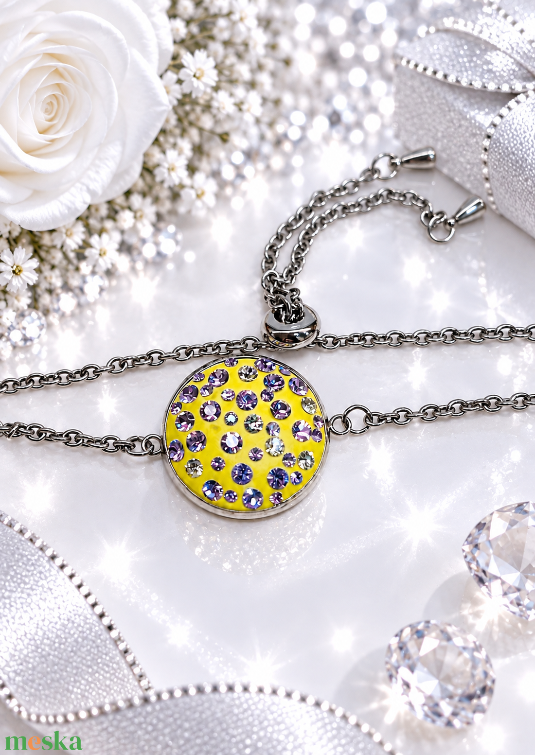 Swarovski /Preciosa kristályos nemesacél karkötő � állítható lánccal - ékszer - karkötő - karkötő medállal - Meska.hu