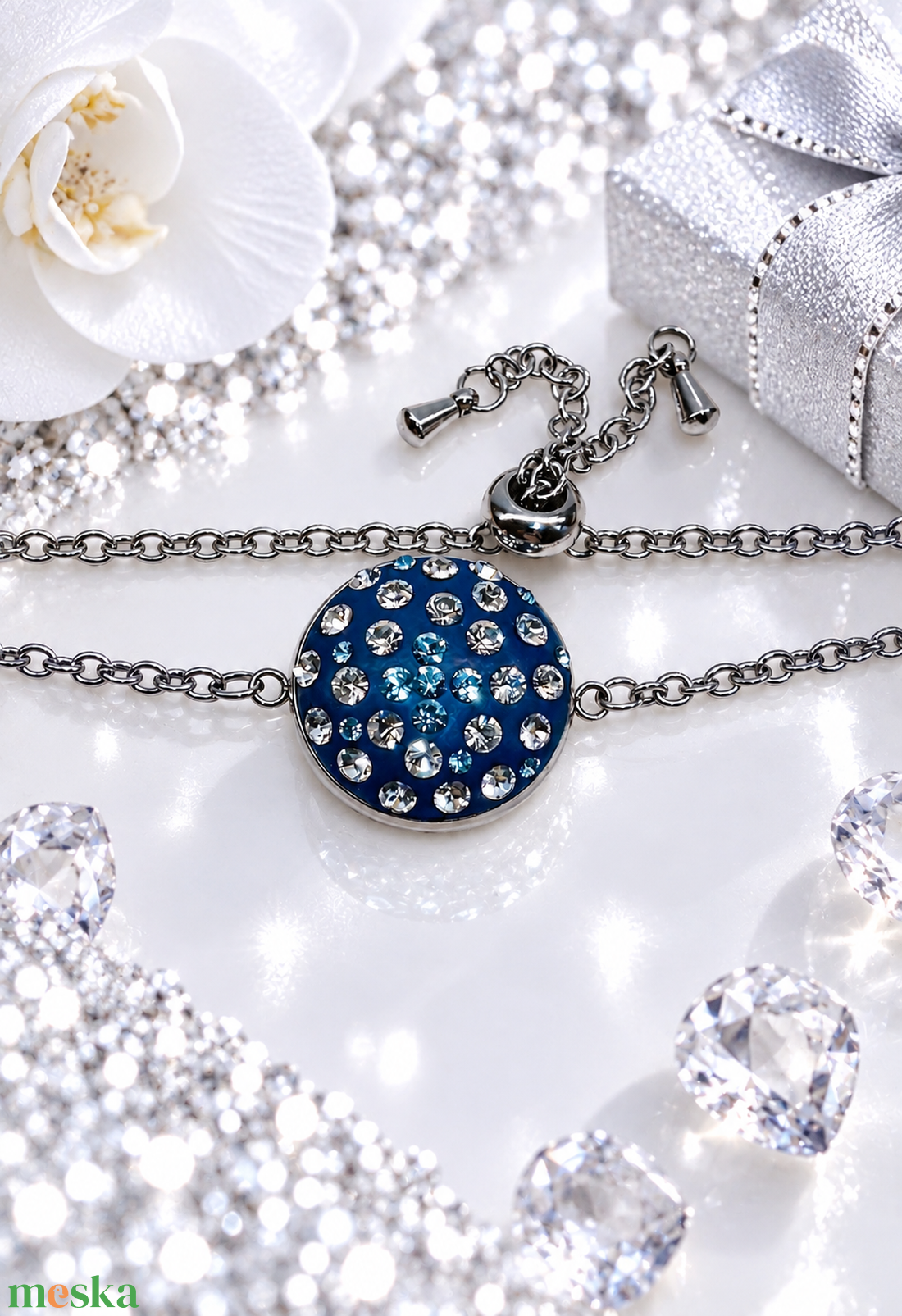 Swarovski /Preciosa kristályos nemesacél karkötő � állítható lánccal - ékszer - karkötő - karkötő medállal - Meska.hu